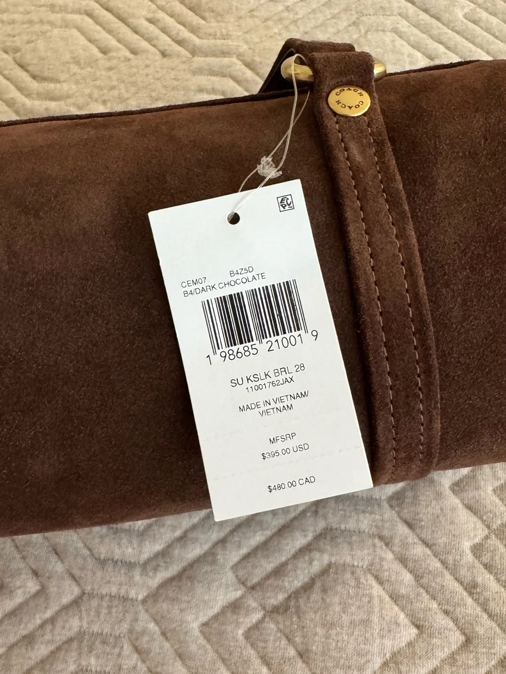 Coach Kisslock Barrel Bag 28 in Dark Chocolate Brown Suede with Brass Hardware